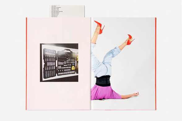 Alexandra Bachzetsis. An Ideal for Living (2018), Doppelseite, Fotografie: lommers/Schumm,  Insert: Paul B. Preciado, Verlag: Centre Culturel Suisse Paris